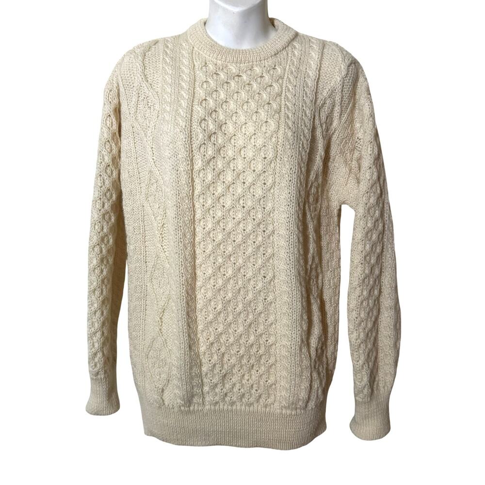 Aran Crafts Ireland 100% Wool Cable Knit Chunky Knit Fisherman Sweater Ivory S - Picture 4 of 16